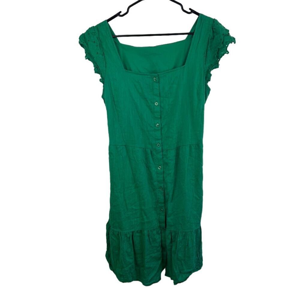 Oldnavy green button front mini dress eyelet sleeveless womens size medium